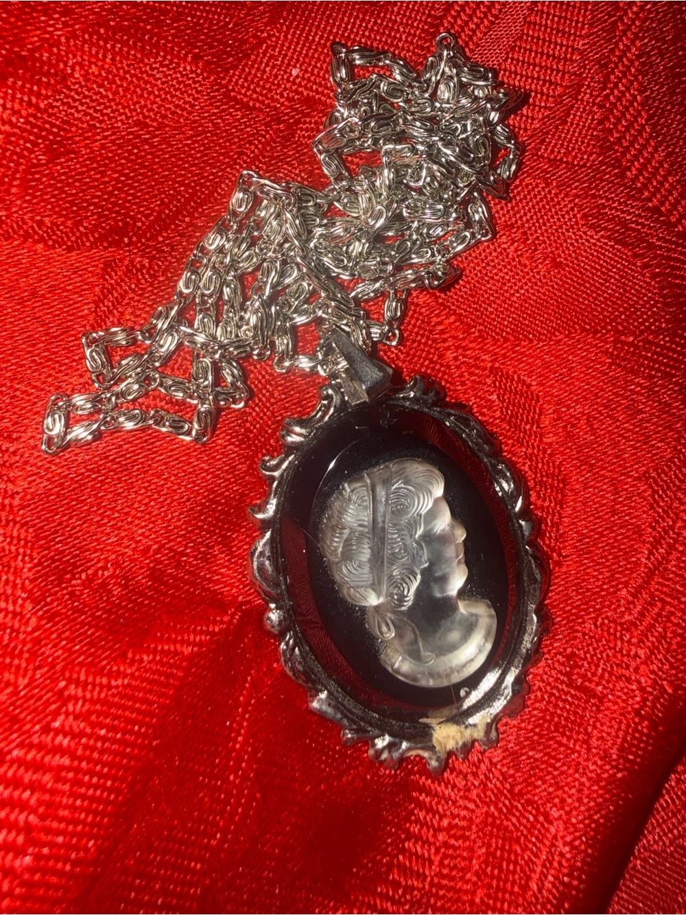 Cameo Portrait Silver-Tone Pendant Necklace - Black and Silver